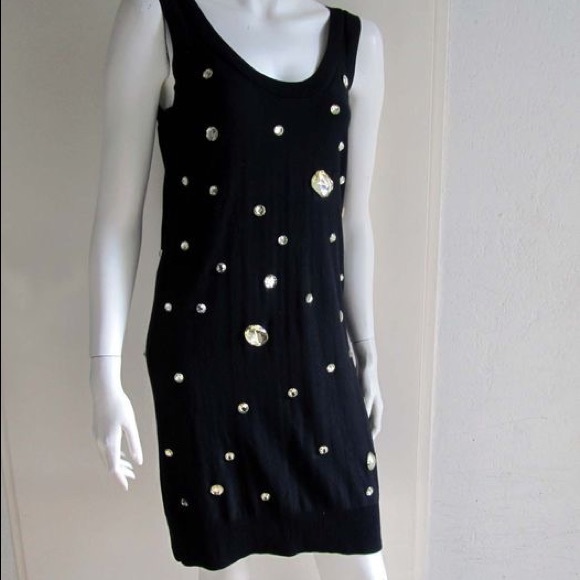 SONIA RYKIEL H&M RARE BLACK COTTON JEWEL PARTY DRESS SMALL - Picture 4 of 6